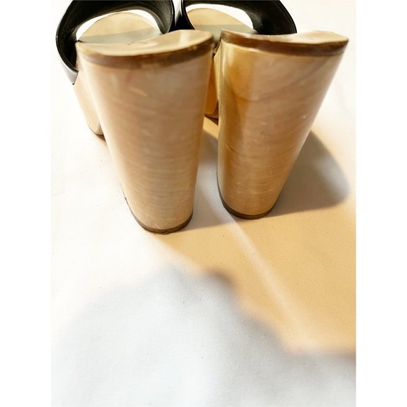 CHANEL Marin Patent Navy/Yellow Leather Platform Wooden Mule Size EU37/US6.5 - Picture 8 of 11